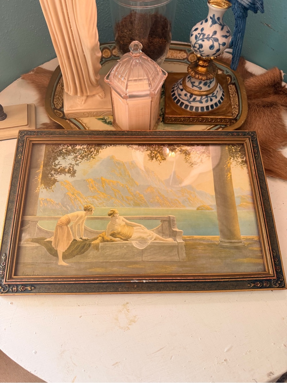 Antique Jean Lasalle Art Deco Lithograph Print – Campbell Prints NY – Framed